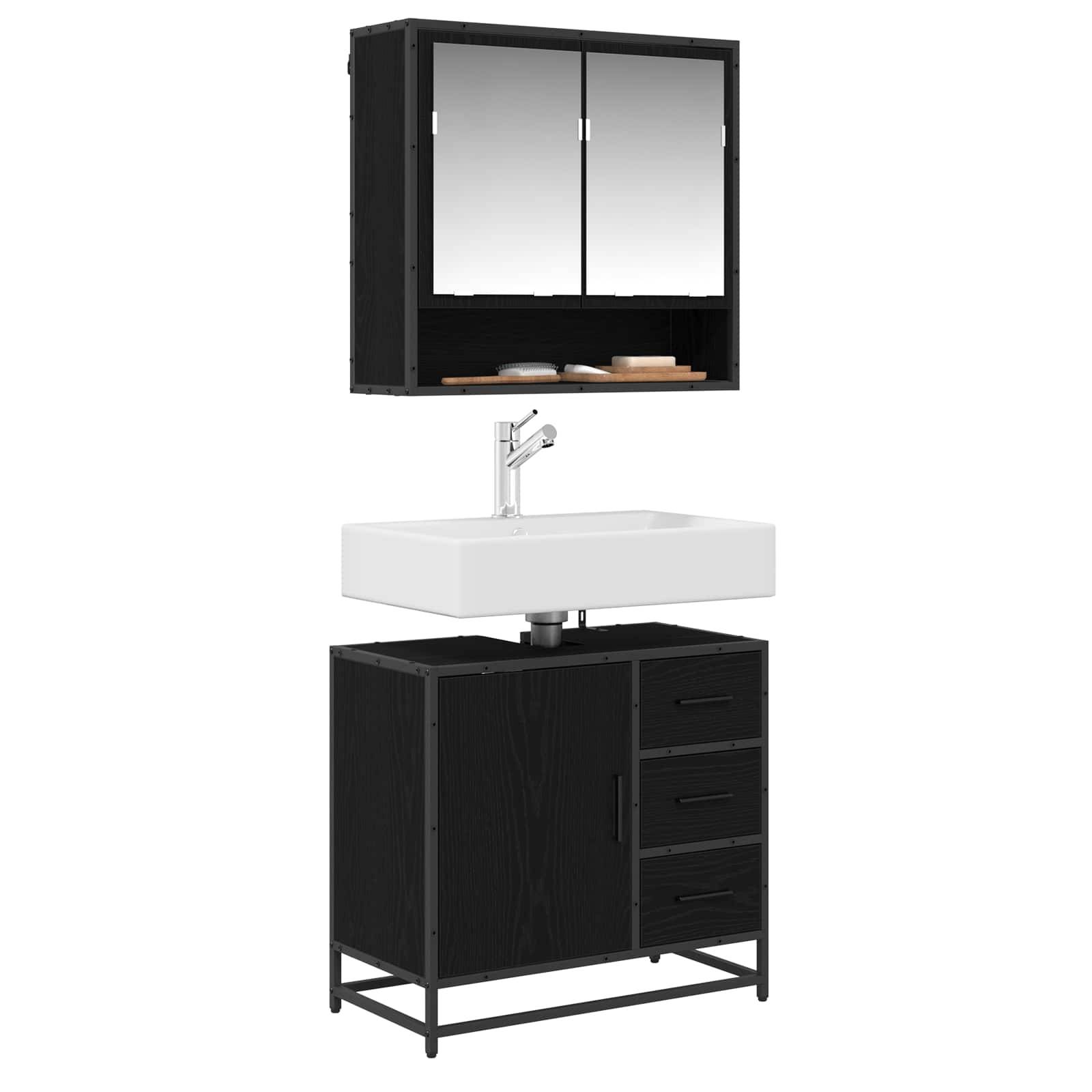 vidaXL Badezimmerschrank mit Tür Schwarz Eichen-Optik 65 x 33 x 60 cm