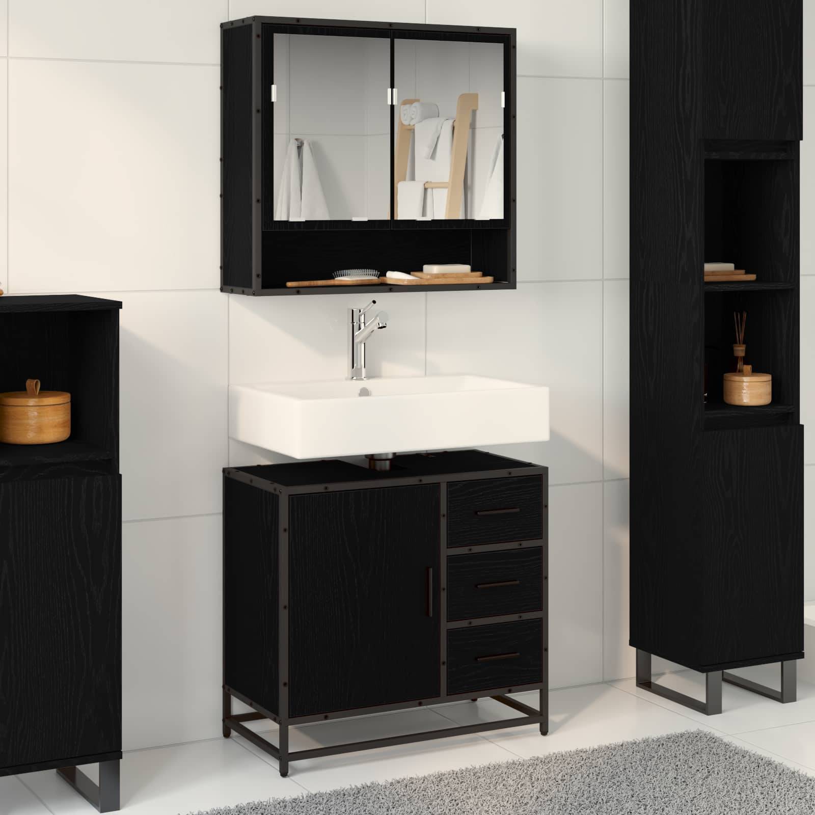 vidaXL Badezimmerschrank mit Tür Schwarz Eichen-Optik 65 x 33 x 60 cm
