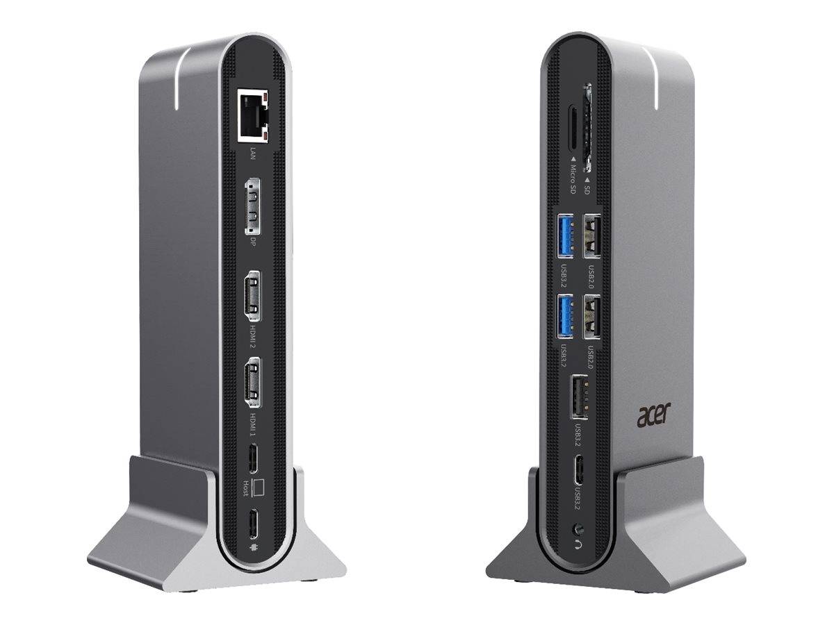 Acer HP.DSCAB.022, Kabelgebunden, USB 3.2 Gen 1 (3.1 Gen 1) Type-C, 100 W, 10,100,1000 Mbit/s, Silber, MicroSD (TransFla