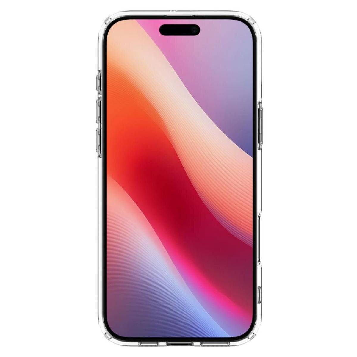 Ein Smartphone mit einem lebendigen, abstrakten, bunten Hintergrund auf dem Bildschirm, der Farbtöne von Rosa, Orange und Lila zeigt.