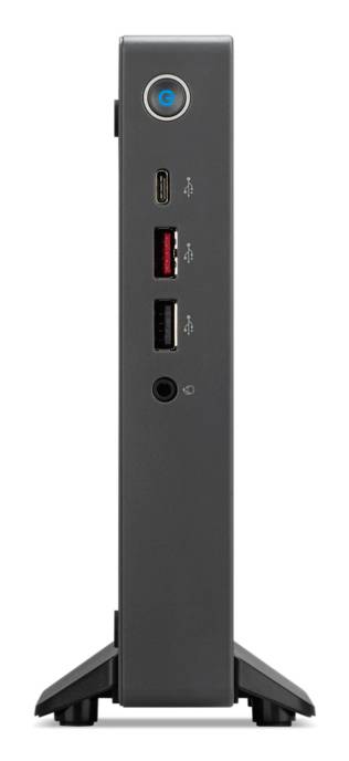 Ein vertikales Panel mit zwei USB-Anschlüssen und einer Kopfhörerbuchse in der Mitte.