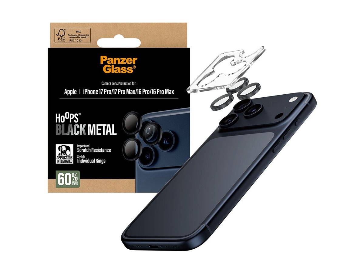 Schutzglass Hoops Displayschutzfolie gehärtetem Glas iPhone 17 Pro / Max 16 Max, Schwarz
