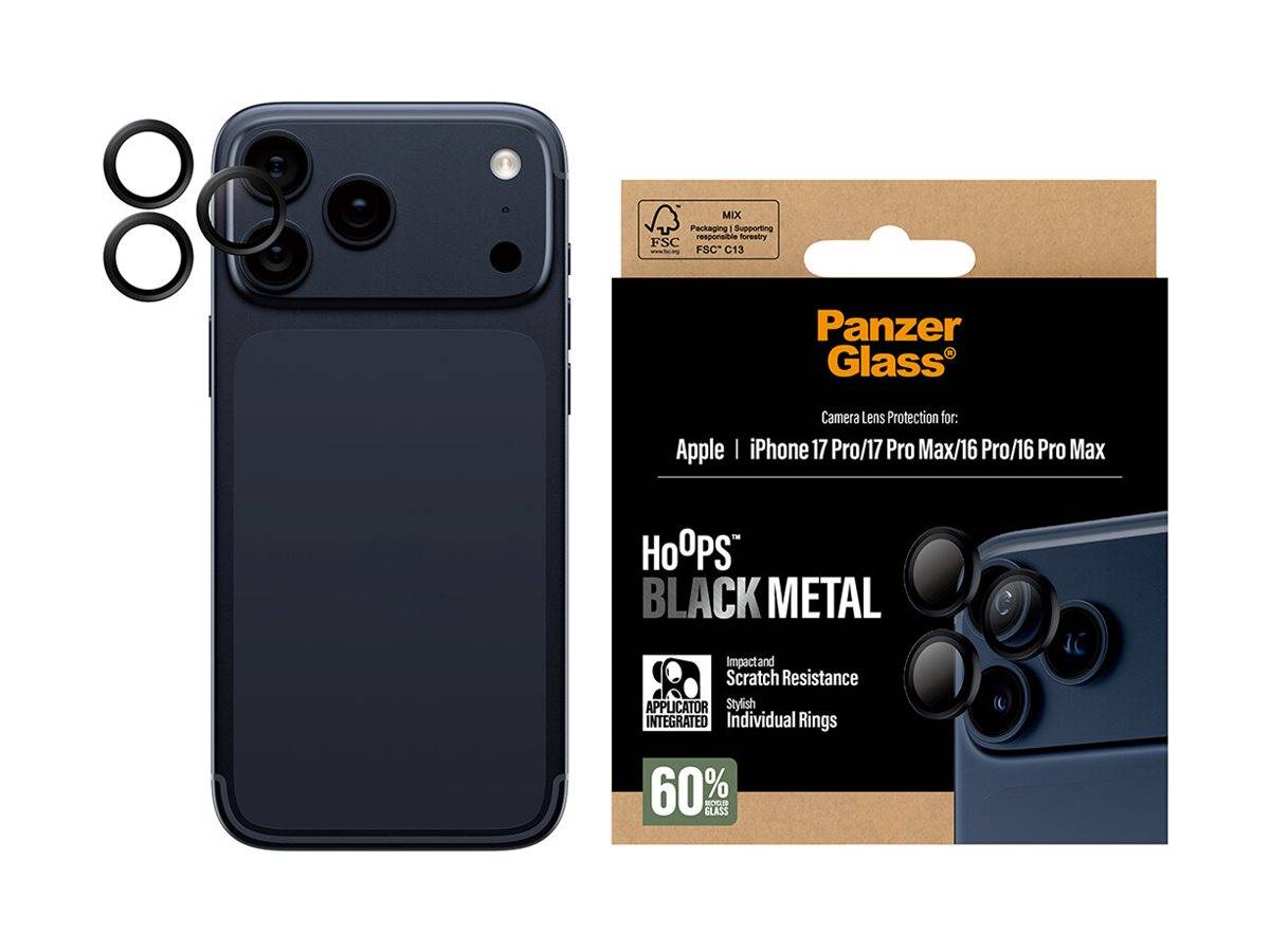 Schutzglass Hoops Displayschutzfolie gehärtetem Glas iPhone 17 Pro / Max 16 Max, Schwarz