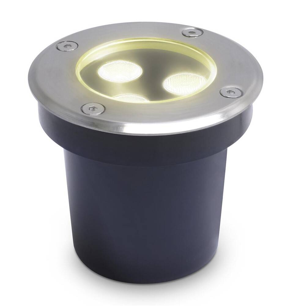 LED Universum LED Bodeneinbaustrahler Brandis - Rund 3x2W für Aussen und innen IP65 in Edelstahl poliert - Warmweiß Echt-Glas LED warmweiß 230V Ter