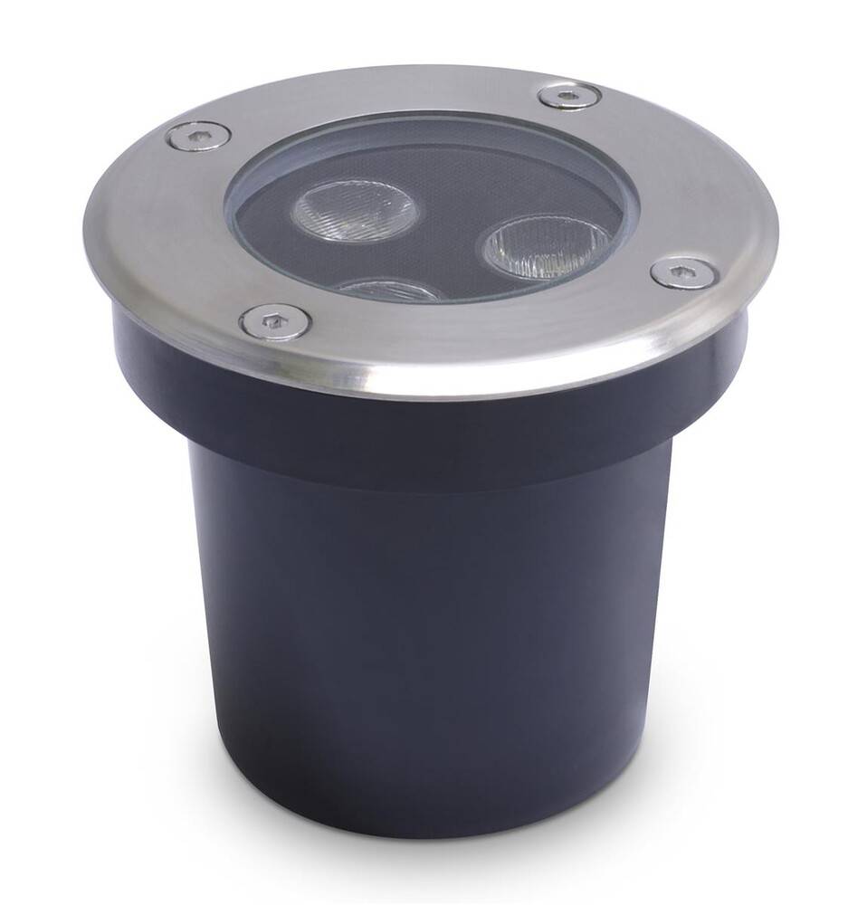 LED Universum LED Bodeneinbaustrahler Brandis - Rund 3x2W für Aussen und innen IP65 in Edelstahl poliert - Warmweiß Echt-Glas LED warmweiß 230V Ter