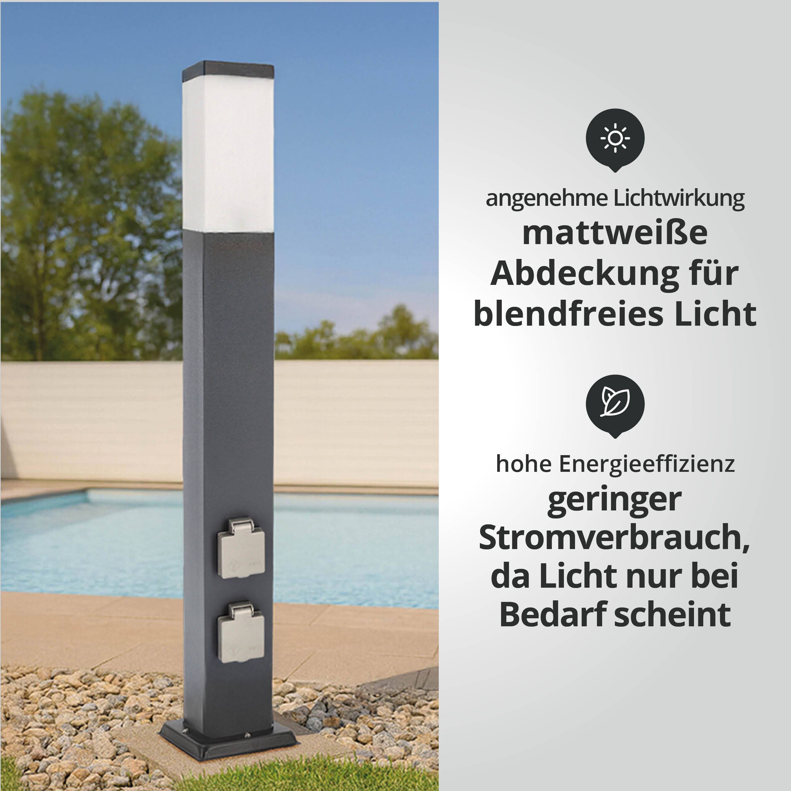 LED Universum LED Wegeleuchte mit 2 Steckdosen + Dämmerungssensor anthrazit