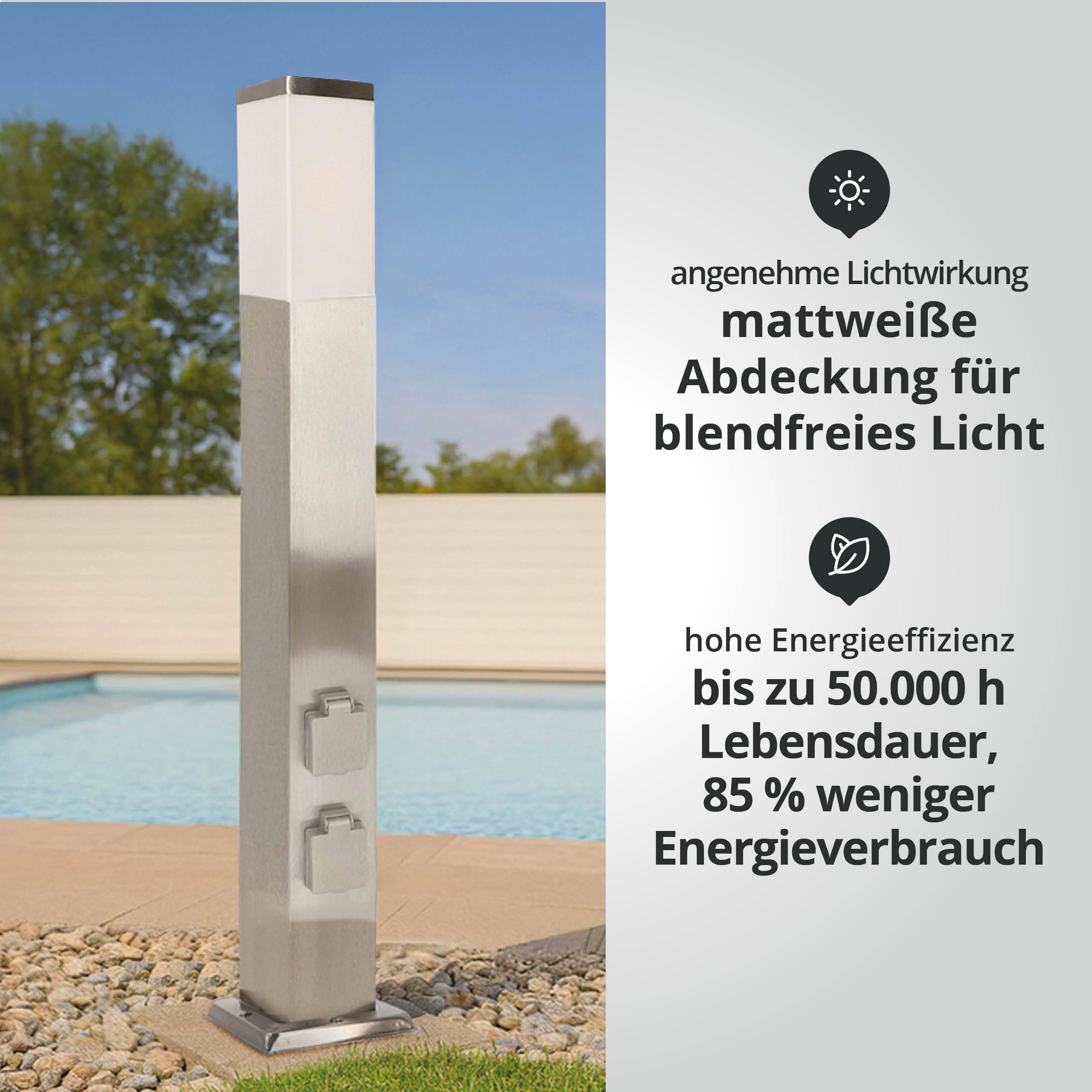 LED Universum LED Wegeleuchte eckig 80cm mit Bewegungsmelder und 2 Steckdosen silber