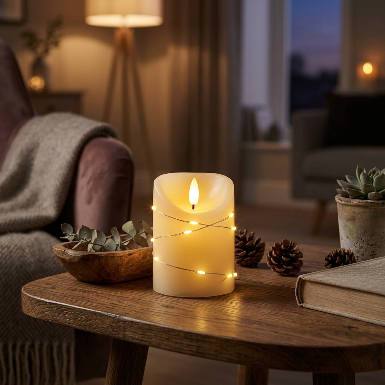 LED Universum LED Kerze mit Lichterkette "Cynthia" 10cm