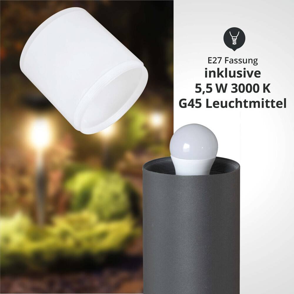 LED Universum LED Wegeleuchte rund 80cm anthrazit mit 2 Steckdosen inkl. 5,5W E27 G45 LED
