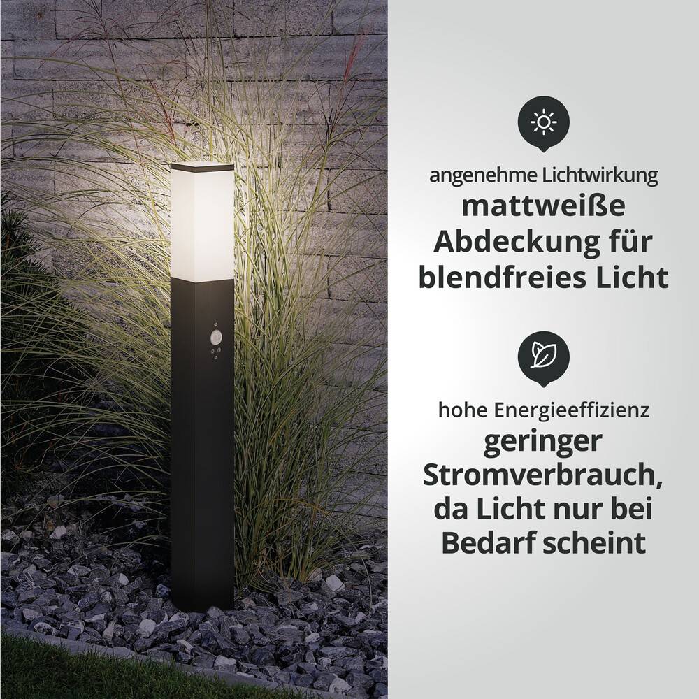 LED Universum LED Wegeleuchte eckig 80cm mit Bewegungsmelder anthrazit
