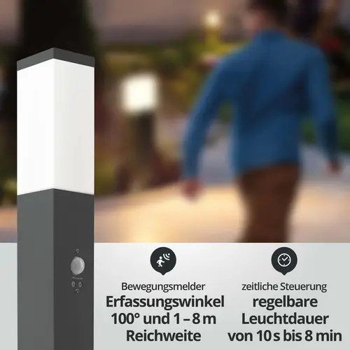 LED Universum LED Wegeleuchte eckig 80cm mit Bewegungsmelder und 2 Steckdosen anthrazit LED Universum LED Wegeleuchte eckig 80cm mit Bewegungsmelder und 2 Steckdosen anthrazit