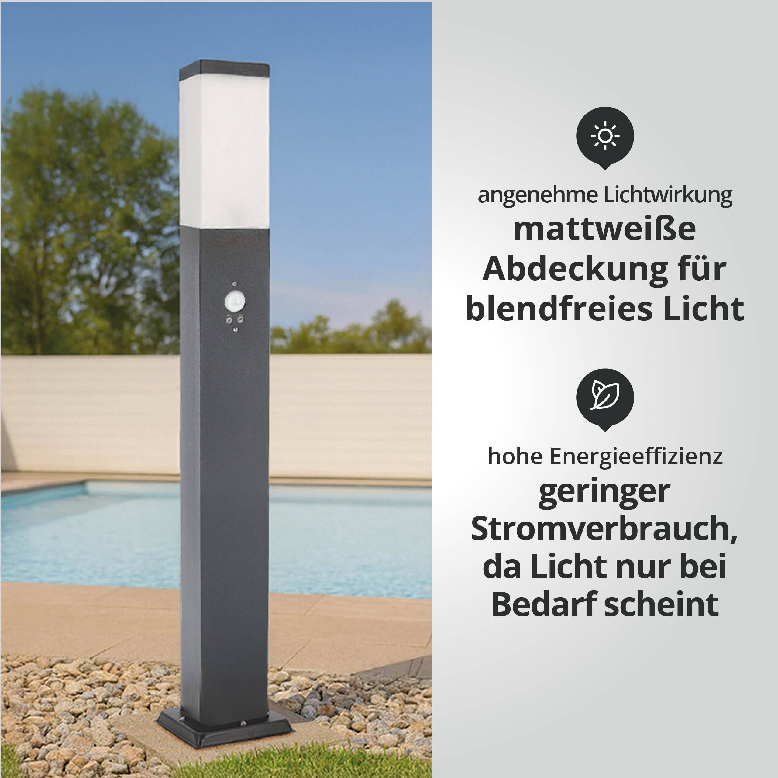 LED Universum LED Wegeleuchte eckig 80cm mit Bewegungsmelder anthrazit