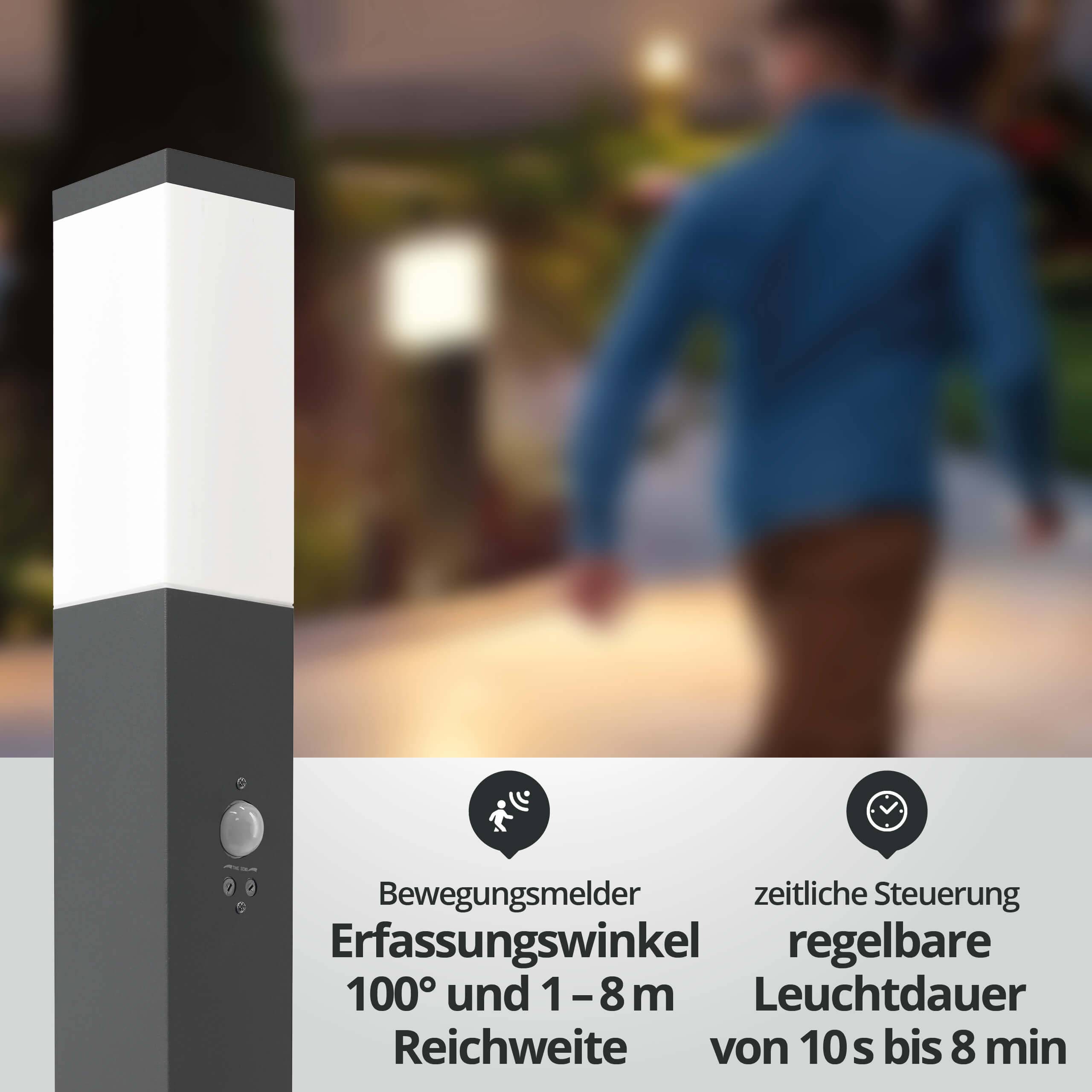 LED Universum LED Wegeleuchte eckig 80cm mit Bewegungsmelder und 2 Steckdosen anthrazit