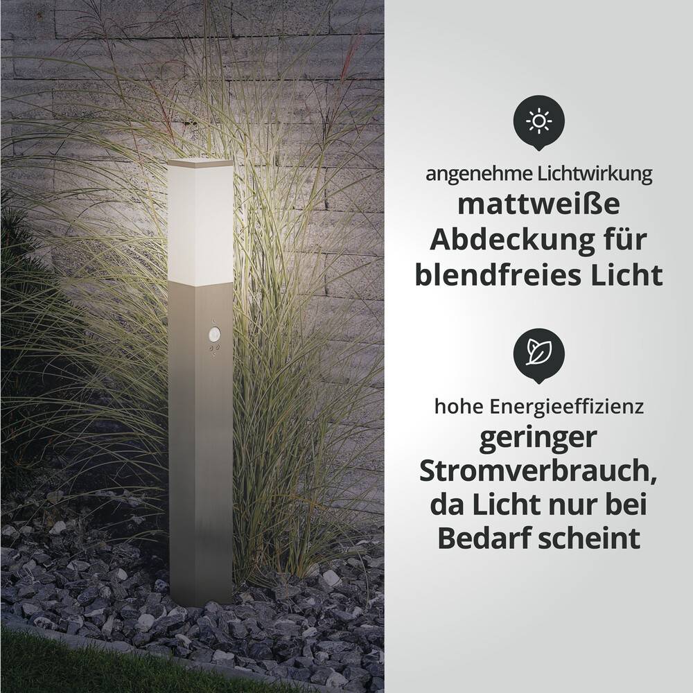 LED Universum LED Wegeleuchte eckig 80cm mit Bewegungsmelder silber