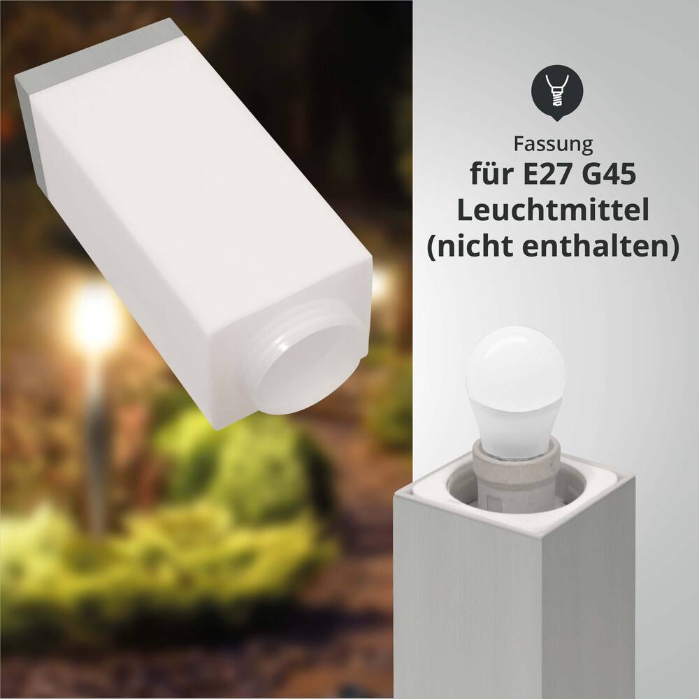 LED Universum LED Wegeleuchte eckig 80cm mit Bewegungsmelder und 2 Steckdosen silber
