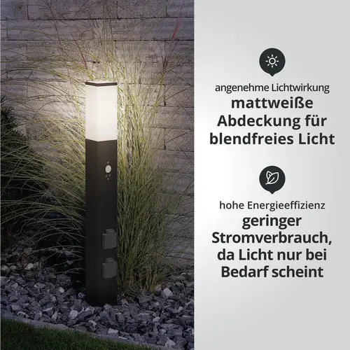 LED Universum LED Wegeleuchte eckig 80cm mit Bewegungsmelder und 2 Steckdosen anthrazit LED Universum LED Wegeleuchte eckig 80cm mit Bewegungsmelder und 2 Steckdosen anthrazit