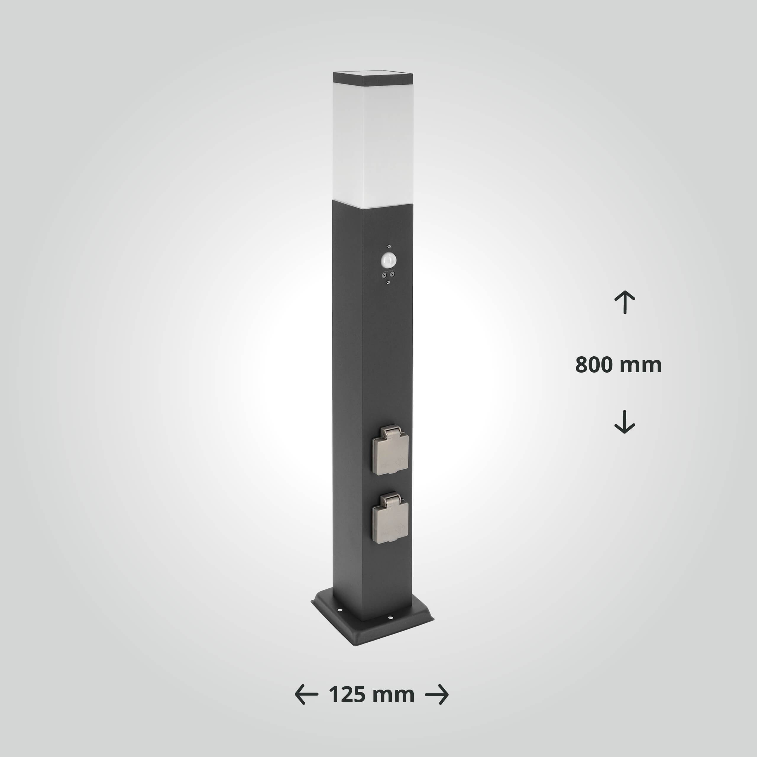 LED Universum LED Wegeleuchte eckig 80cm mit Bewegungsmelder und 2 Steckdosen anthrazit