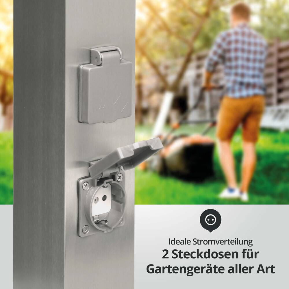 LED Universum LED Wegeleuchte eckig 80cm mit Bewegungsmelder und 2 Steckdosen silber