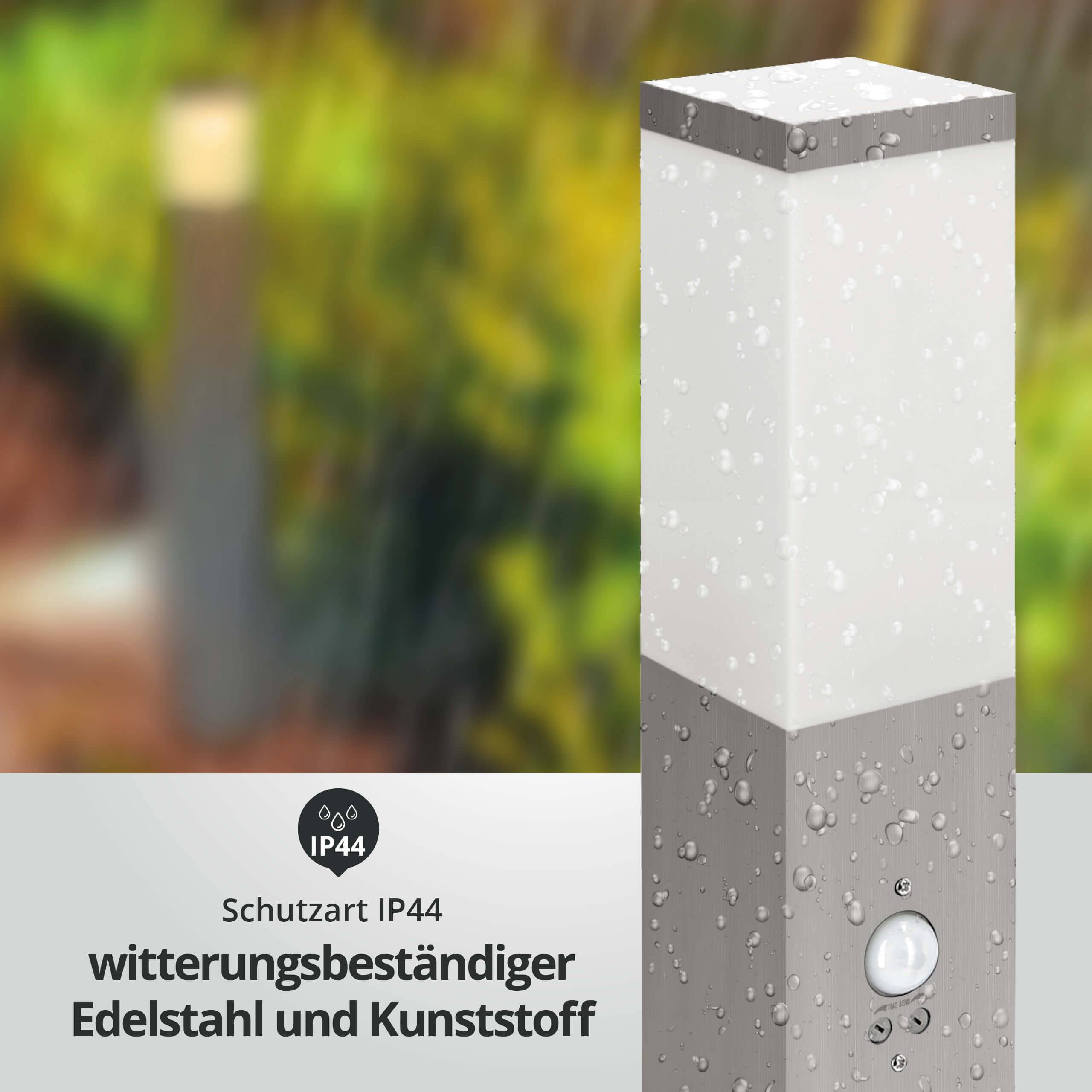 LED Universum LED Wegeleuchte eckig 80cm mit Bewegungsmelder und 2 Steckdosen silber