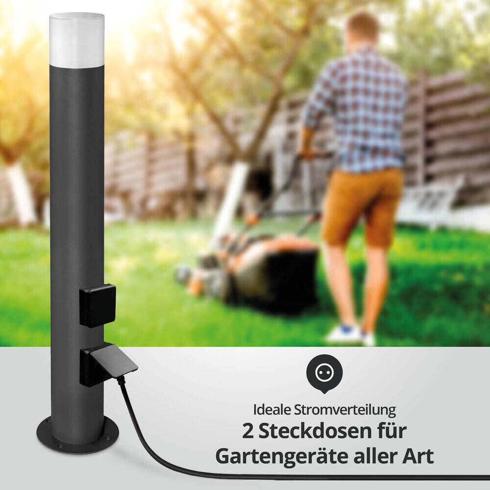 LED Wegeleuchte rund 80cm anthrazit mit 2 Steckdosen inkl. 5,5W E27 G45 LED