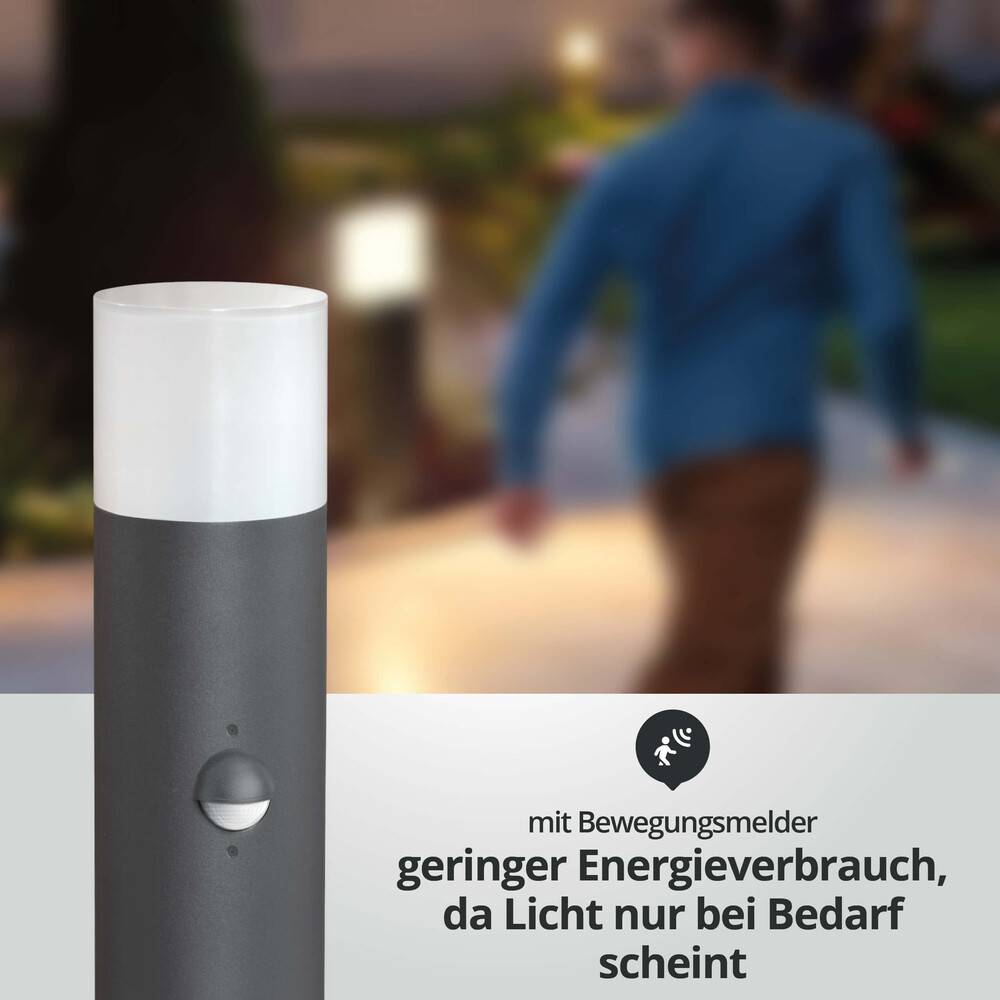 LED Universum LED Wegeleuchte rund 80cm anthrazit mit Bewegungsmelder inkl. 5,5W E27 G45 LED