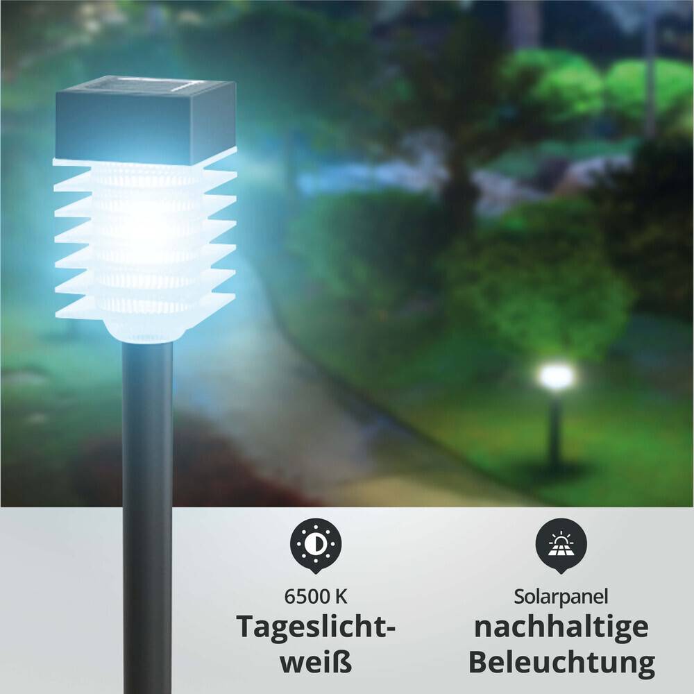 LED Universum LED Solar-Gartenleuchte Wegeleuchte Erdspieß 0,08W 6500K 1,5lm L57xB57xH398mm