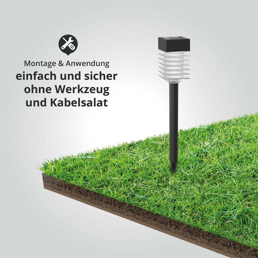 LED Universum LED Solar-Gartenleuchte Wegeleuchte Erdspieß 0,08W 6500K 1,5lm L57xB57xH398mm