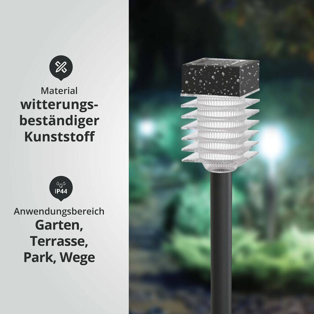 LED Universum LED Solar-Gartenleuchte / Pollerleuchte / Wegeleuchte mit Erdspieß 0,08W 6500K 1,5lm L57xB57xH398mm