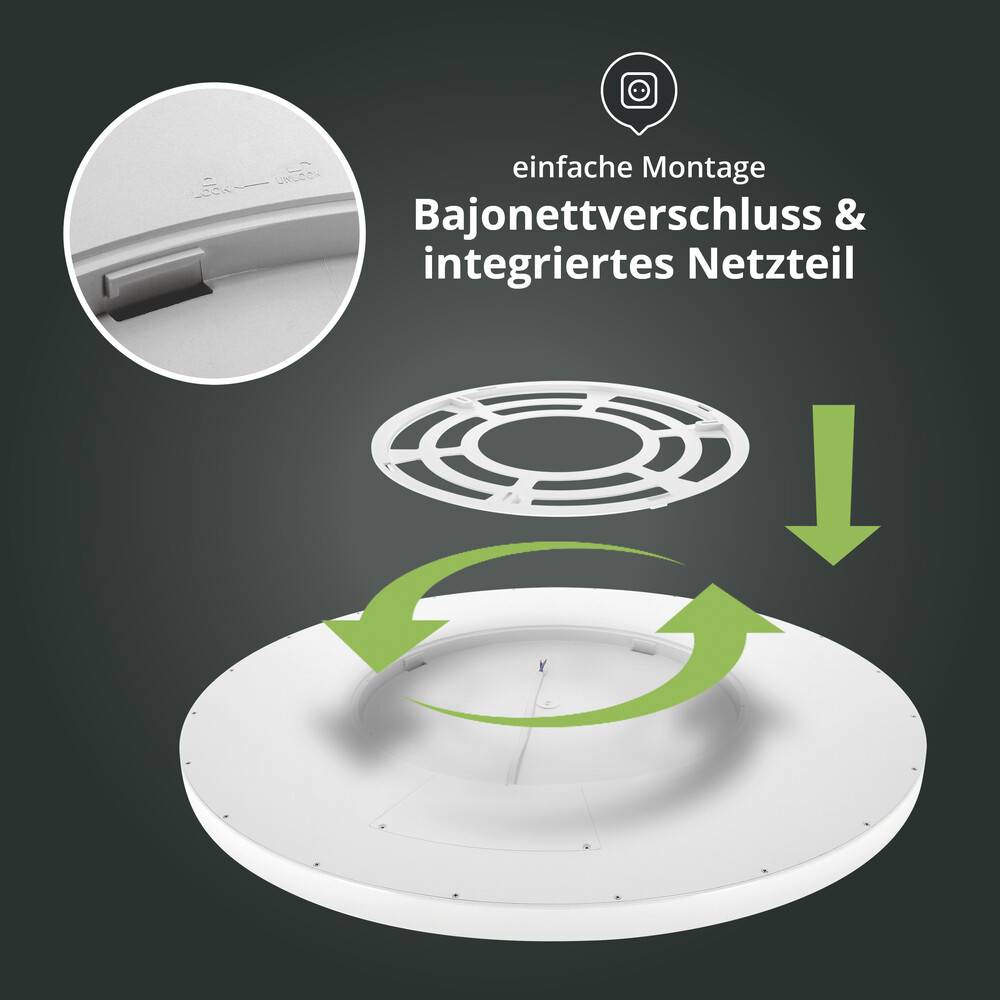 LED Universum LED Panel Deckenleuchte rund weiß Ø60cm 40W CCT 3000/4000/6000K 4000lm Ø600xH25mm