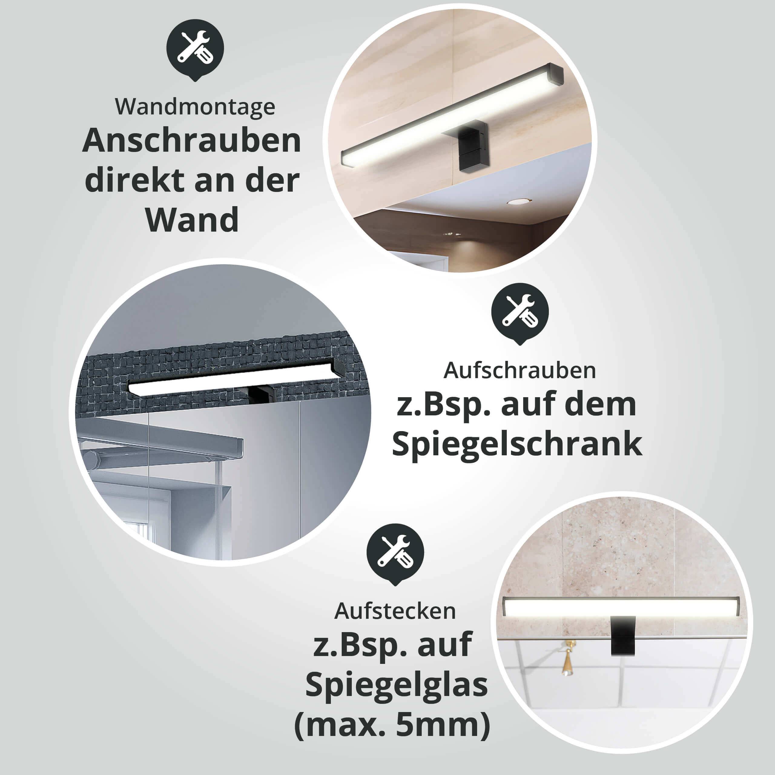 LED Universum Spiegelleuchte "Monica" eckig schwarz 40cm