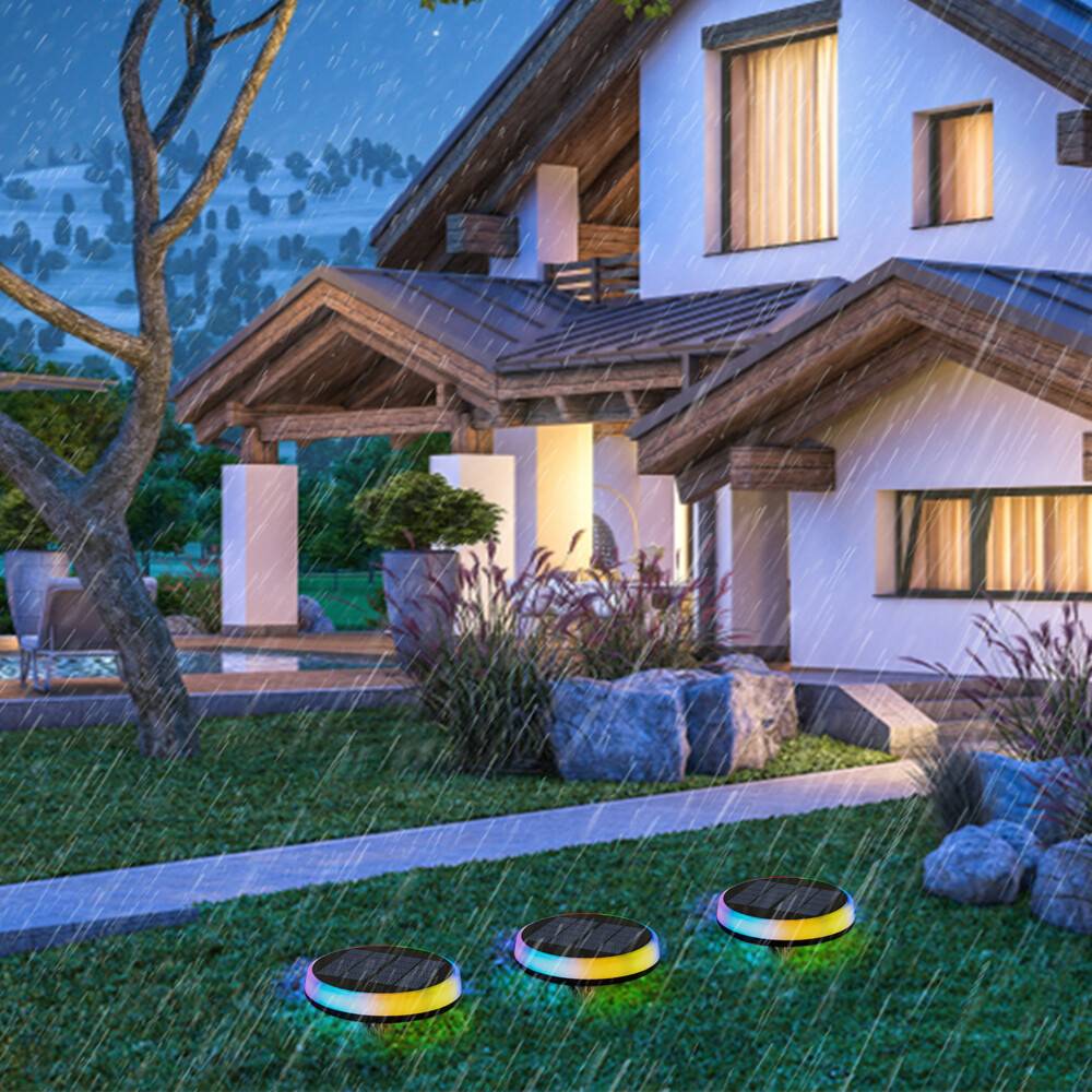 LED Universum LED Solar-Gartenleuchte Bodenleuchte Teller 0,6W RGBIC (Lauflicht) Ø165xH31mm