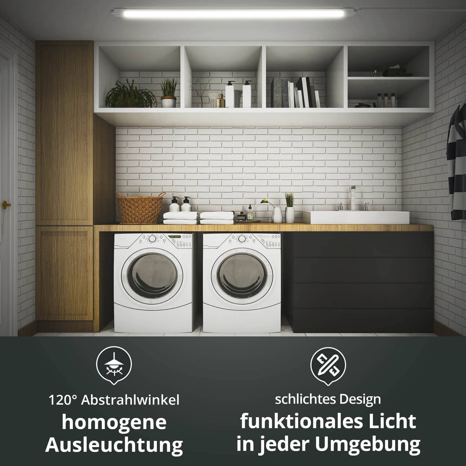 LED Feuchtraumleuchte mit Durchgangsverdrahtung 45W 150cm IP65 4000K 5400lm L1500xB46xH34mm