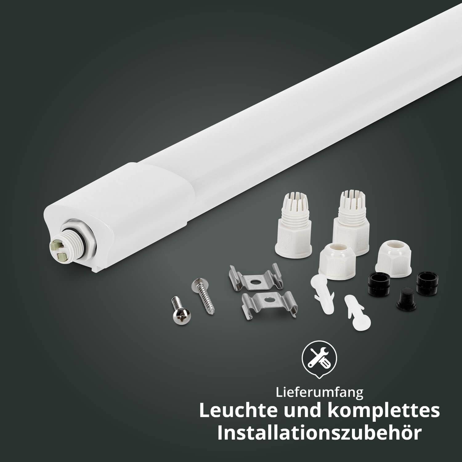 LED Universum LED Feuchtraumleuchte mit Durchgangsverdrahtung 38W 120cm IP65 6500K 4560lm L1200xB46xH34mm