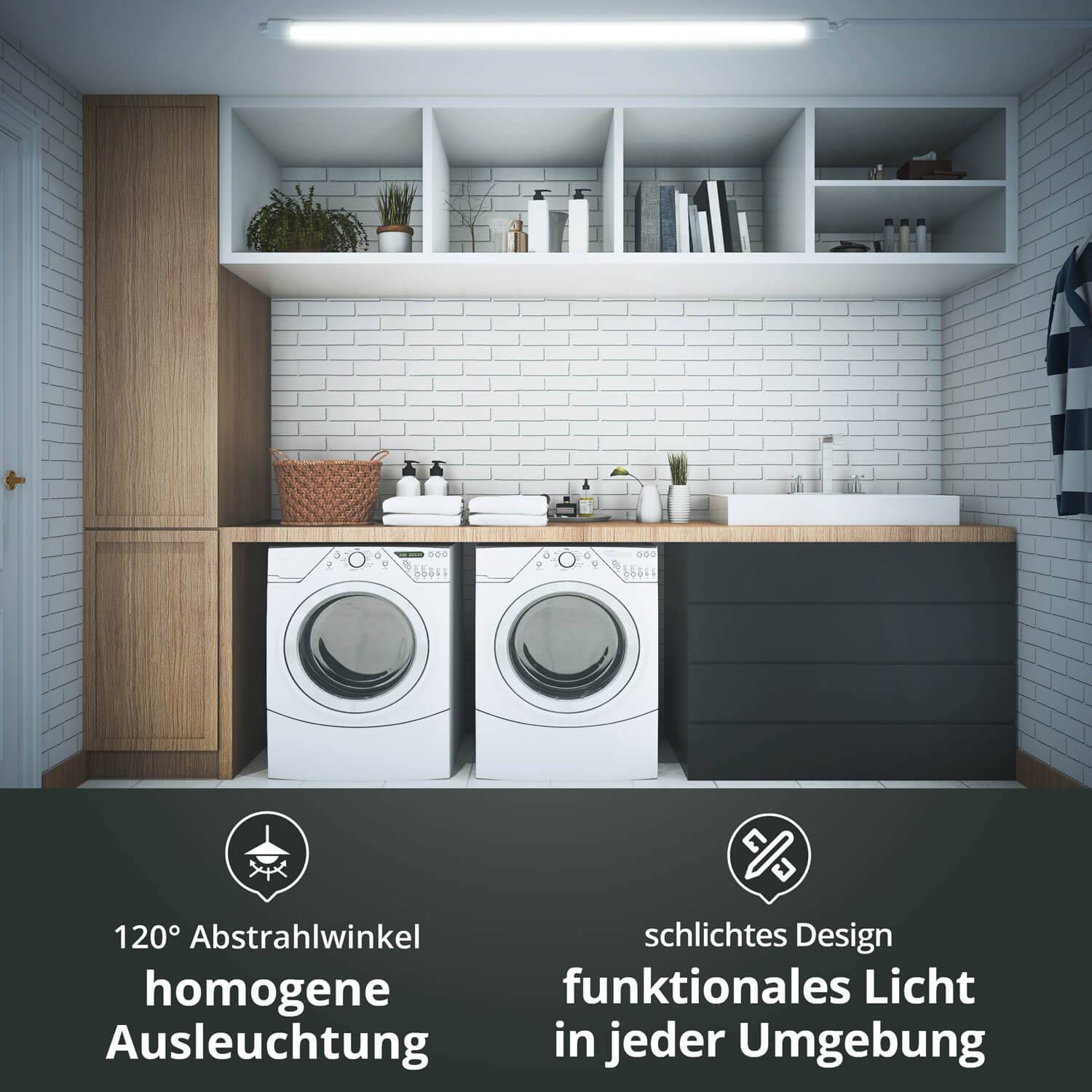 LED Universum LED Feuchtraumleuchte mit Durchgangsverdrahtung 45W 150cm IP65 6500K 5400lm L1500xB46xH34mm