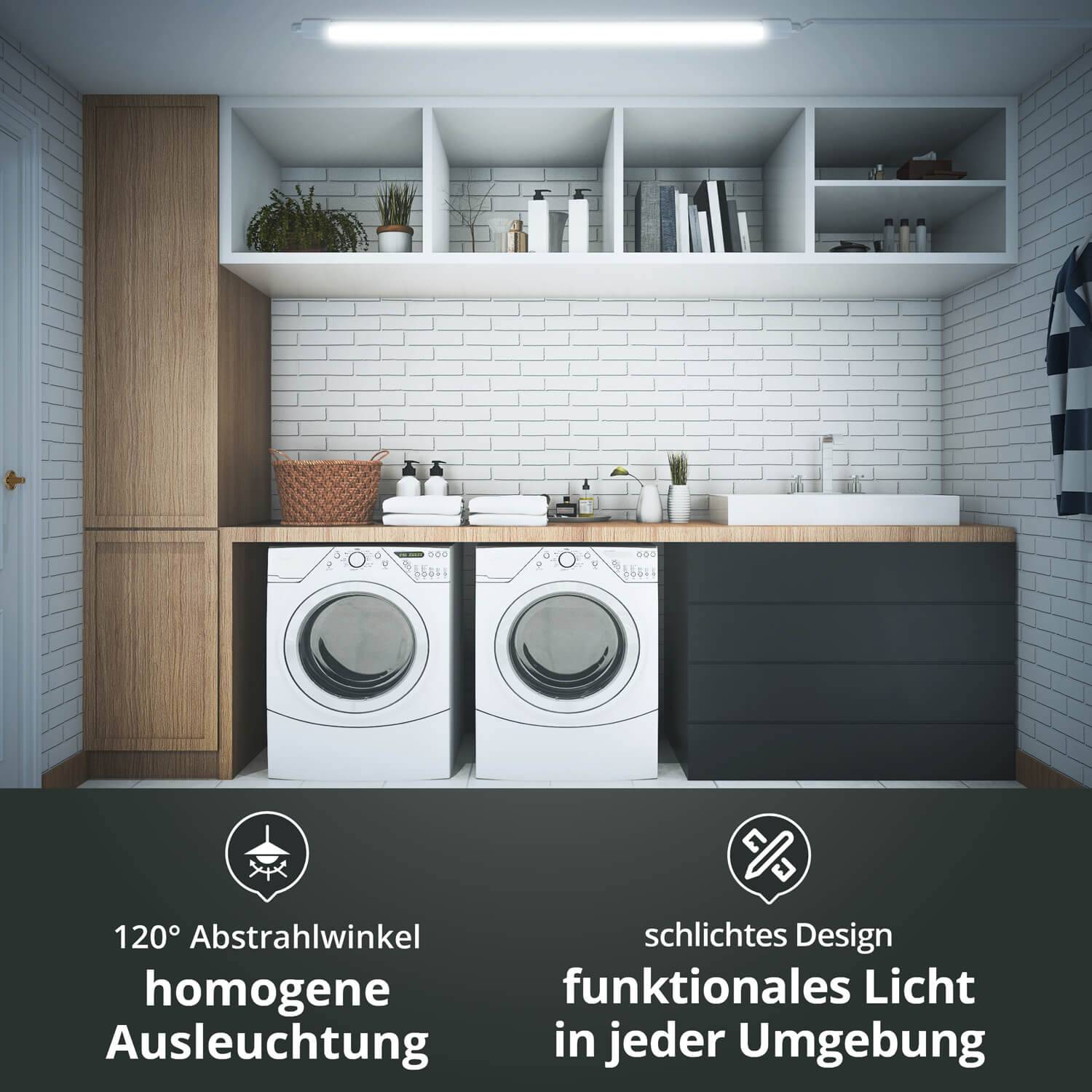 LED Universum LED Feuchtraumleuchte mit Durchgangsverdrahtung 38W 120cm IP65 4000K 4560lm L1200xB46xH34mm