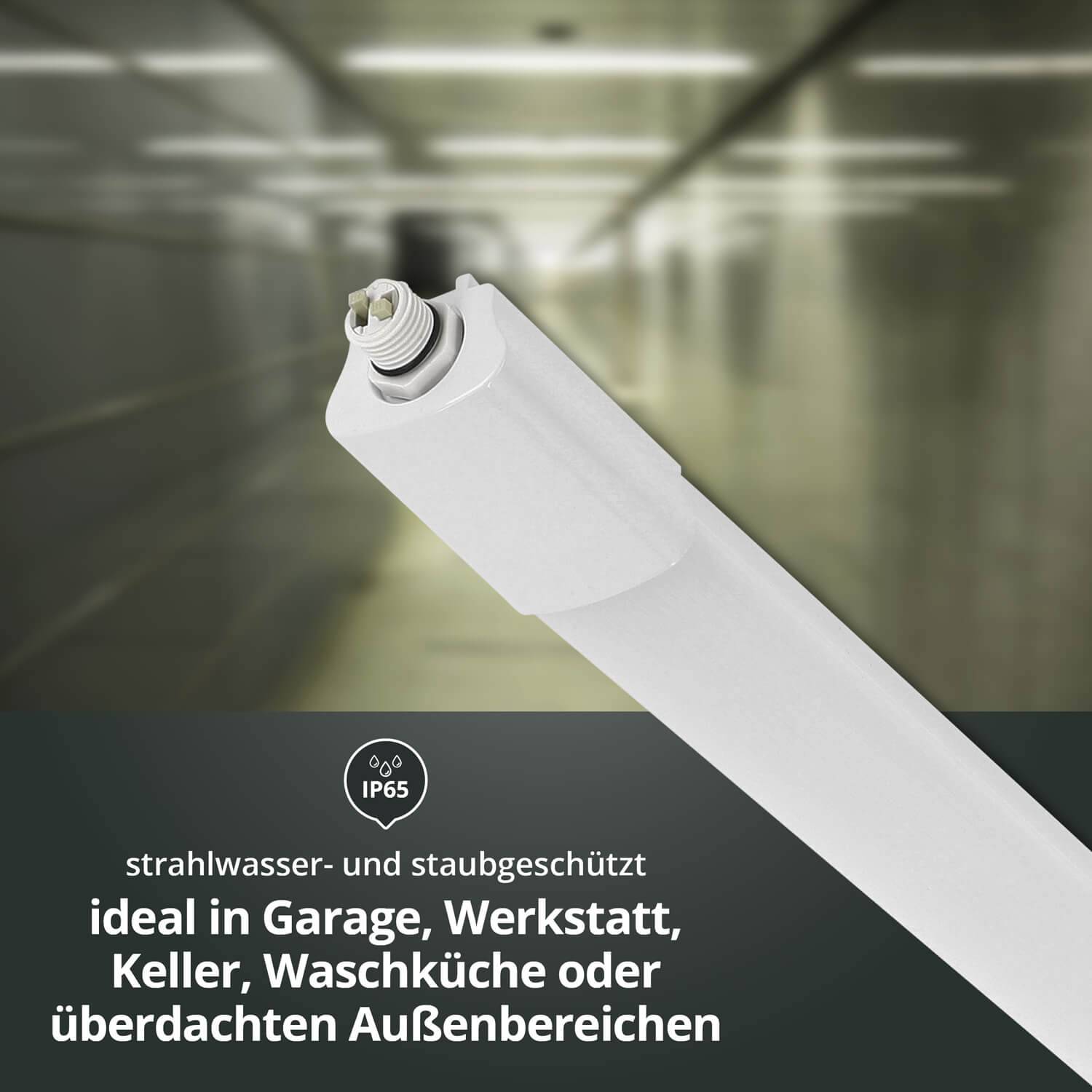 LED Feuchtraumleuchte mit Durchgangsverdrahtung 38W 120cm IP65 4000K 4560lm L1200xB46xH34mm