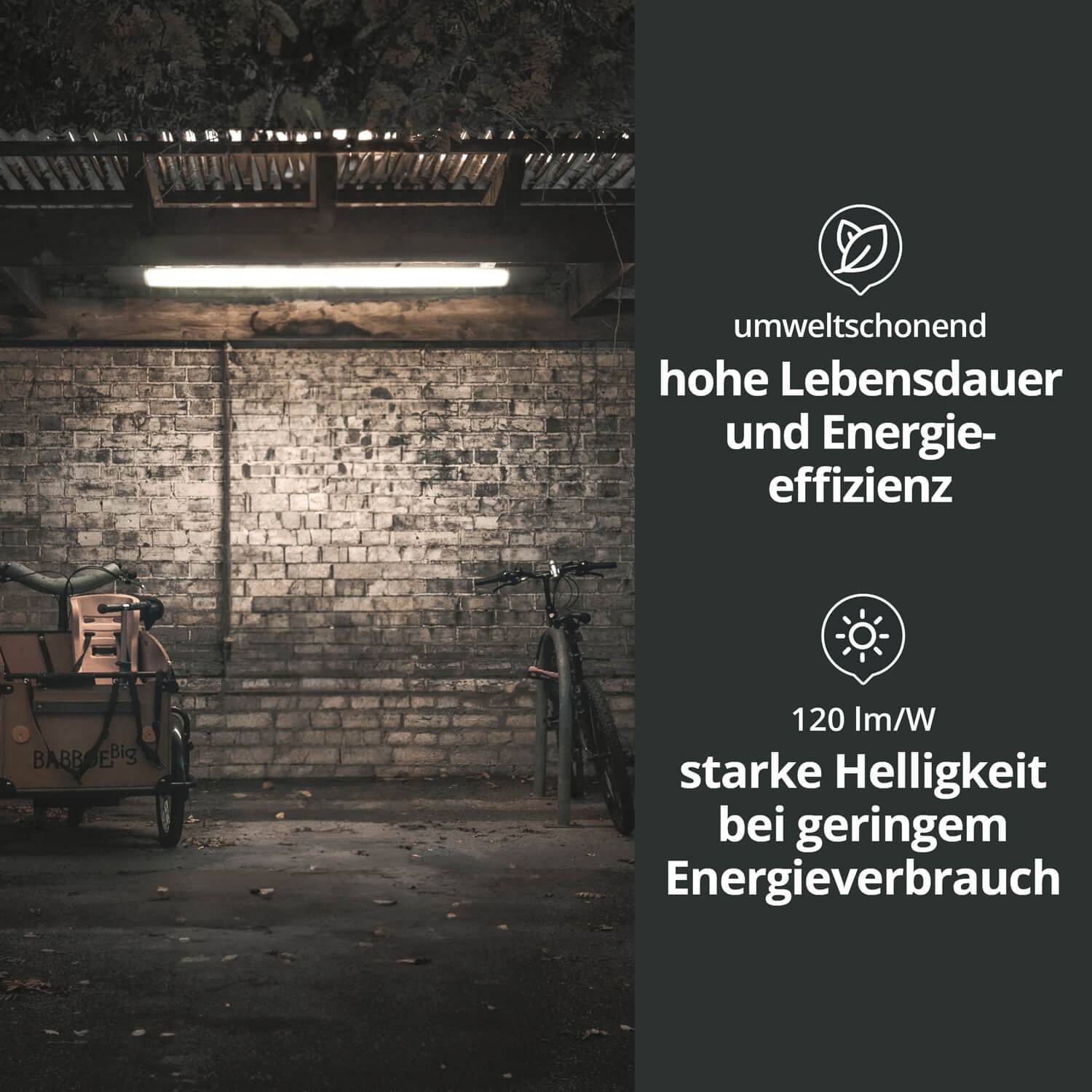 LED Feuchtraumleuchte mit Durchgangsverdrahtung 38W 120cm IP65 4000K 4560lm L1200xB46xH34mm