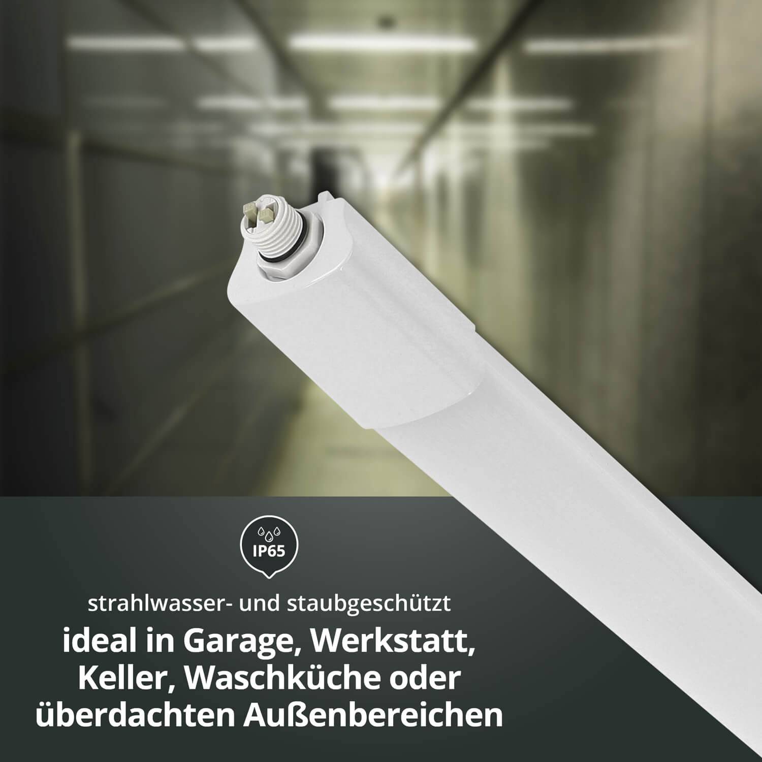 LED Feuchtraumleuchte mit Durchgangsverdrahtung 18W 60cm IP65 4000K 2160lm L600xB46xH34mm