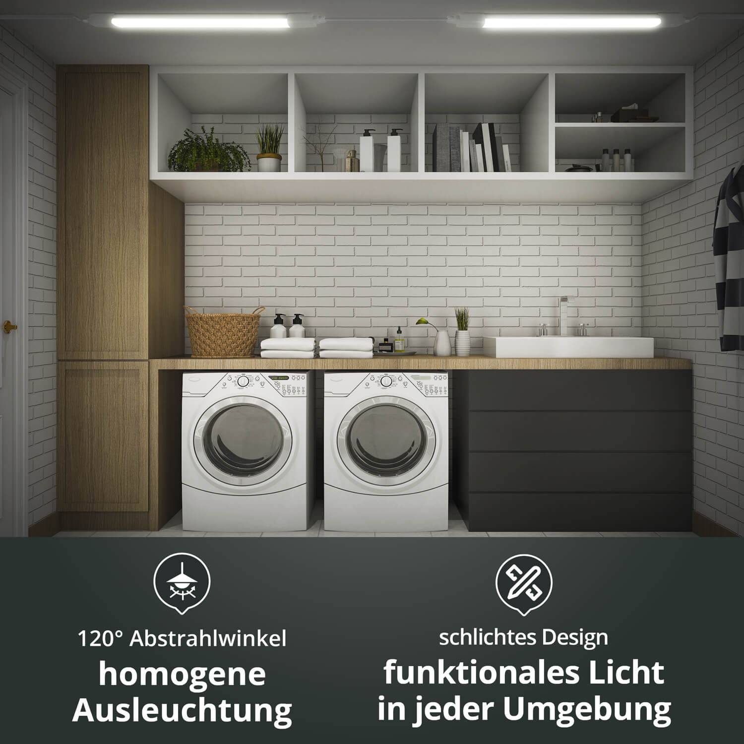 LED Universum LED Feuchtraumleuchte mit Durchgangsverdrahtung 18W 60cm IP65 4000K 2160lm L600xB46xH34mm