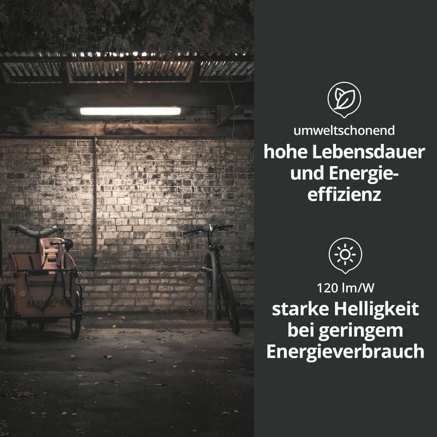 LED Feuchtraumleuchte mit Durchgangsverdrahtung 18W 60cm IP65 4000K 2160lm L600xB46xH34mm