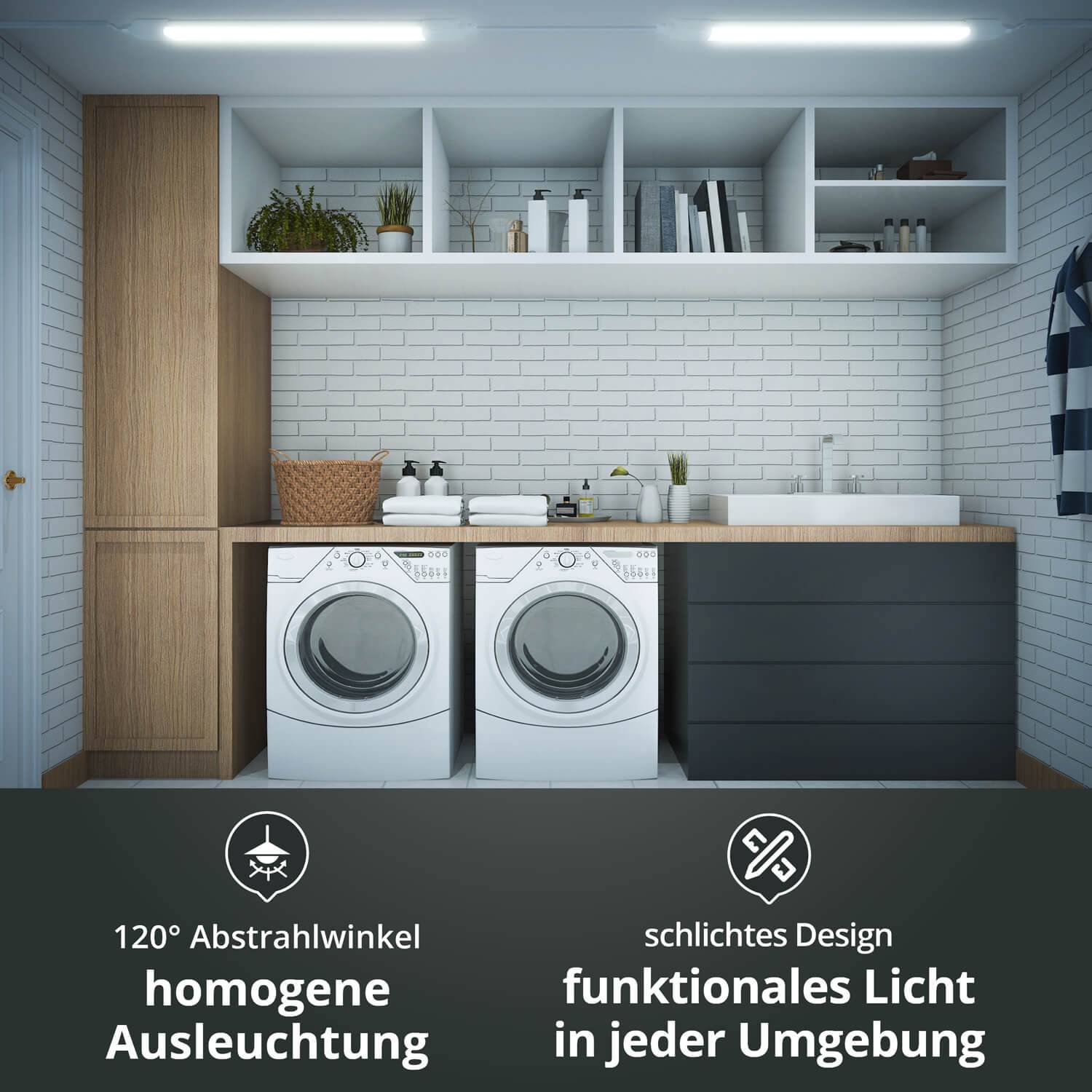 LED Universum LED Feuchtraumleuchte mit Durchgangsverdrahtung 18W 60cm IP65 6500K 2160lm L600xB46xH34mm