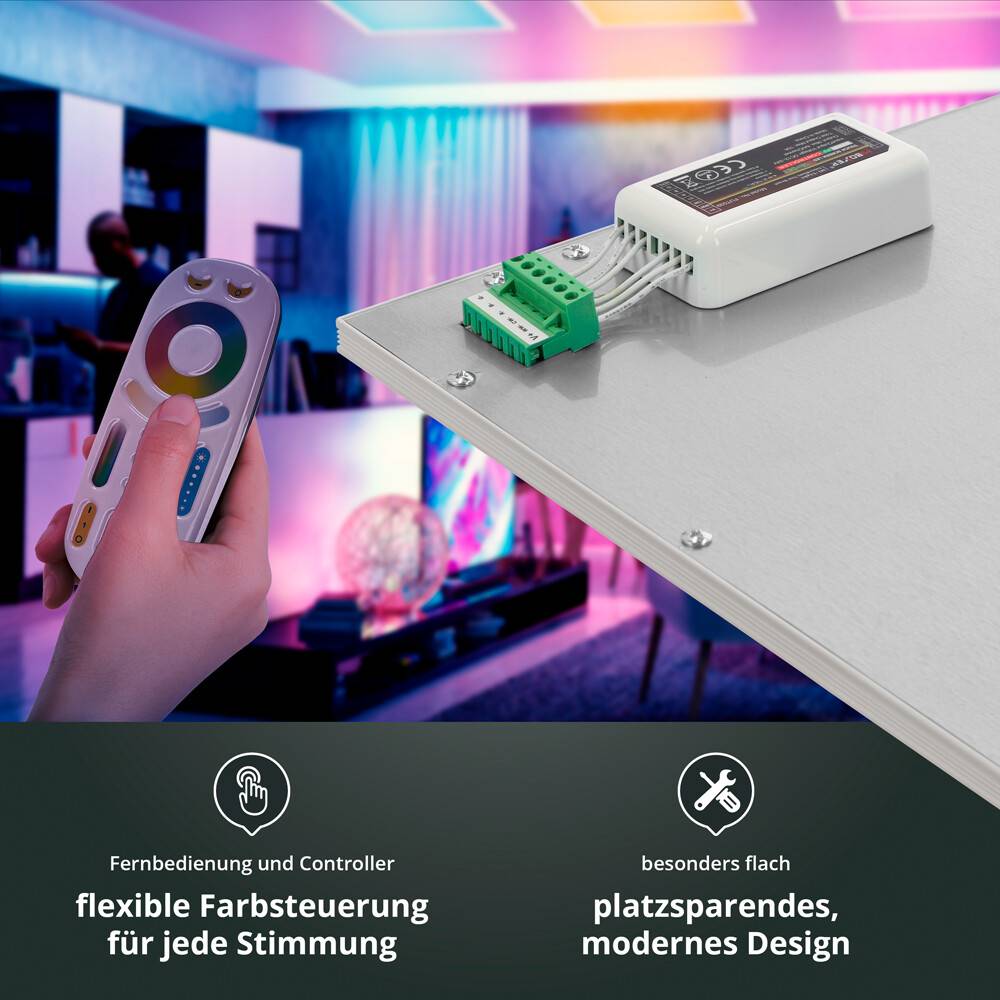 LED Universum LED Panel Einlegeleuchte 120x60cm RGB+CCT 48W 2800-6500K 4200lm UGR≤22 CRI>80 L1195xB595xH12mm mit Milight Controller ohne FFB