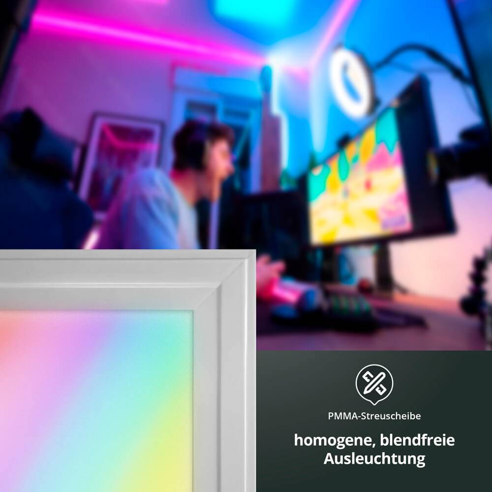 LED Panel Einlegeleuchte 30x30cm RGB+CCT 18W 2900-6000K 1600lm UGR≤22 CRI>80 L295xB295xH12mm mit Milight Controller ohne FFB