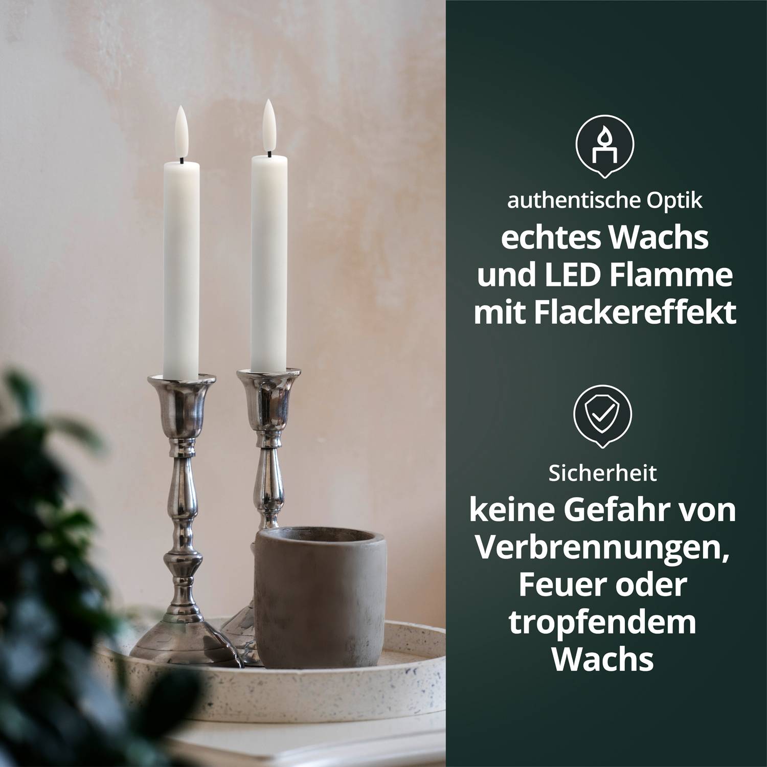 LED Universum LED Echtwachs Stabkerze 2er Set weiß 15,5cm