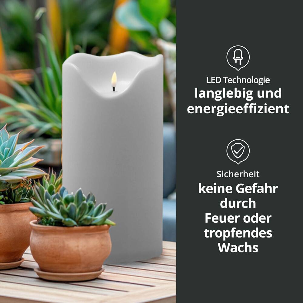 LED Universum LED Kunststoff Kerze Outdoor "Lou" 40 x 16 cm creme weiß