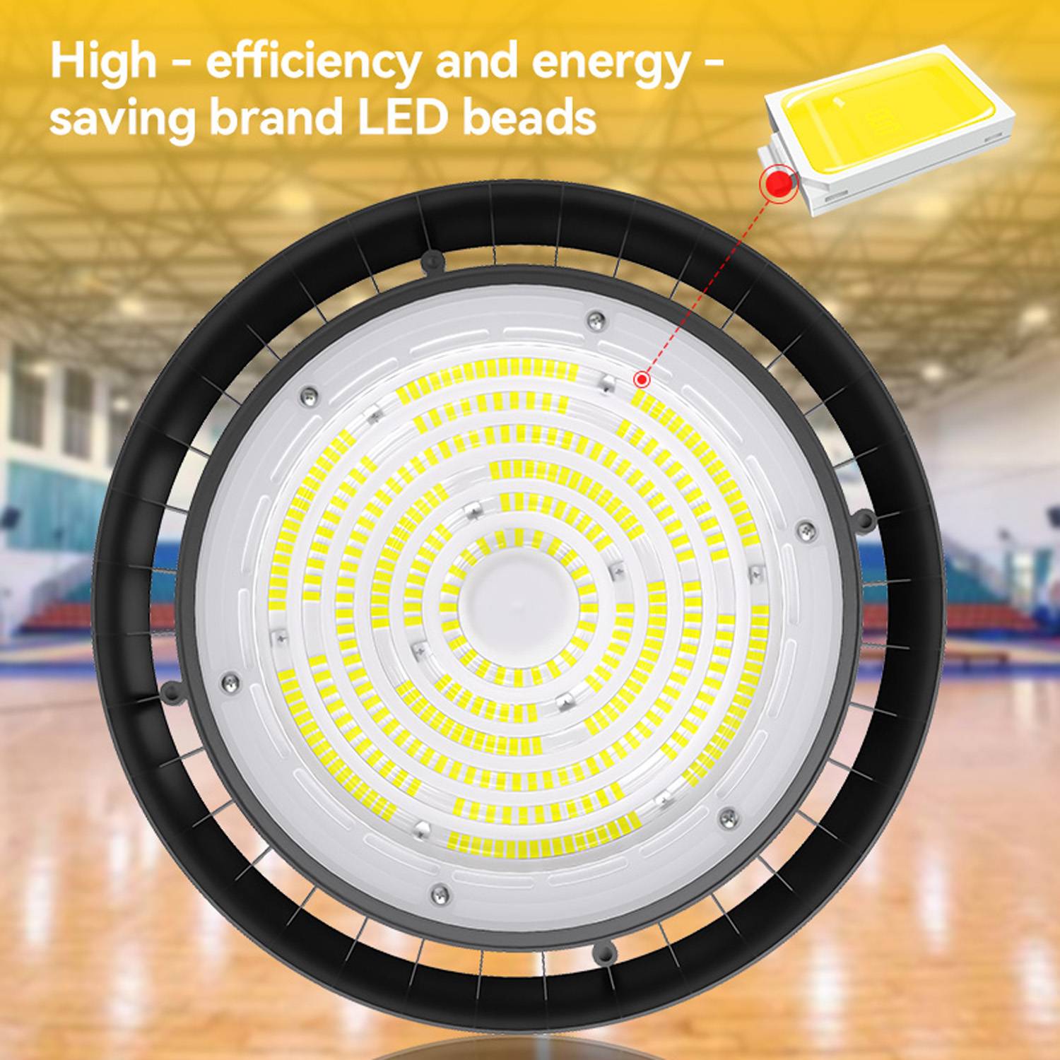 LED Universum LED Hallenstrahler UFO High Bay Strahler 150W tageslichtweiß 5000K 31500lm mit Philips-Netzteil dimmbar 90° Ø300xH110mm