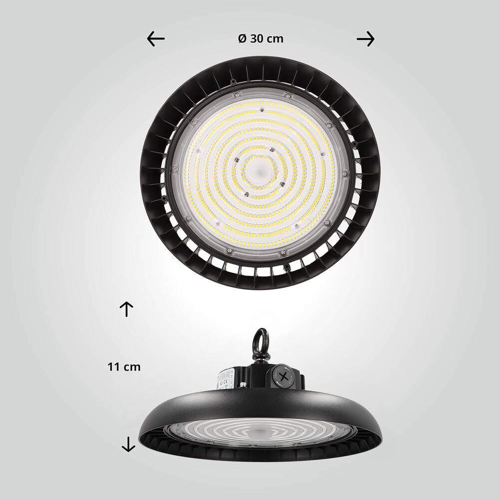 LED Universum LED Hallenstrahler UFO High Bay Strahler 90/120/150W kaltweiß 6000K max. 31500lm mit Philips-Netzteil dimmbar 90° CRI>70 IP65 Ø300xH1