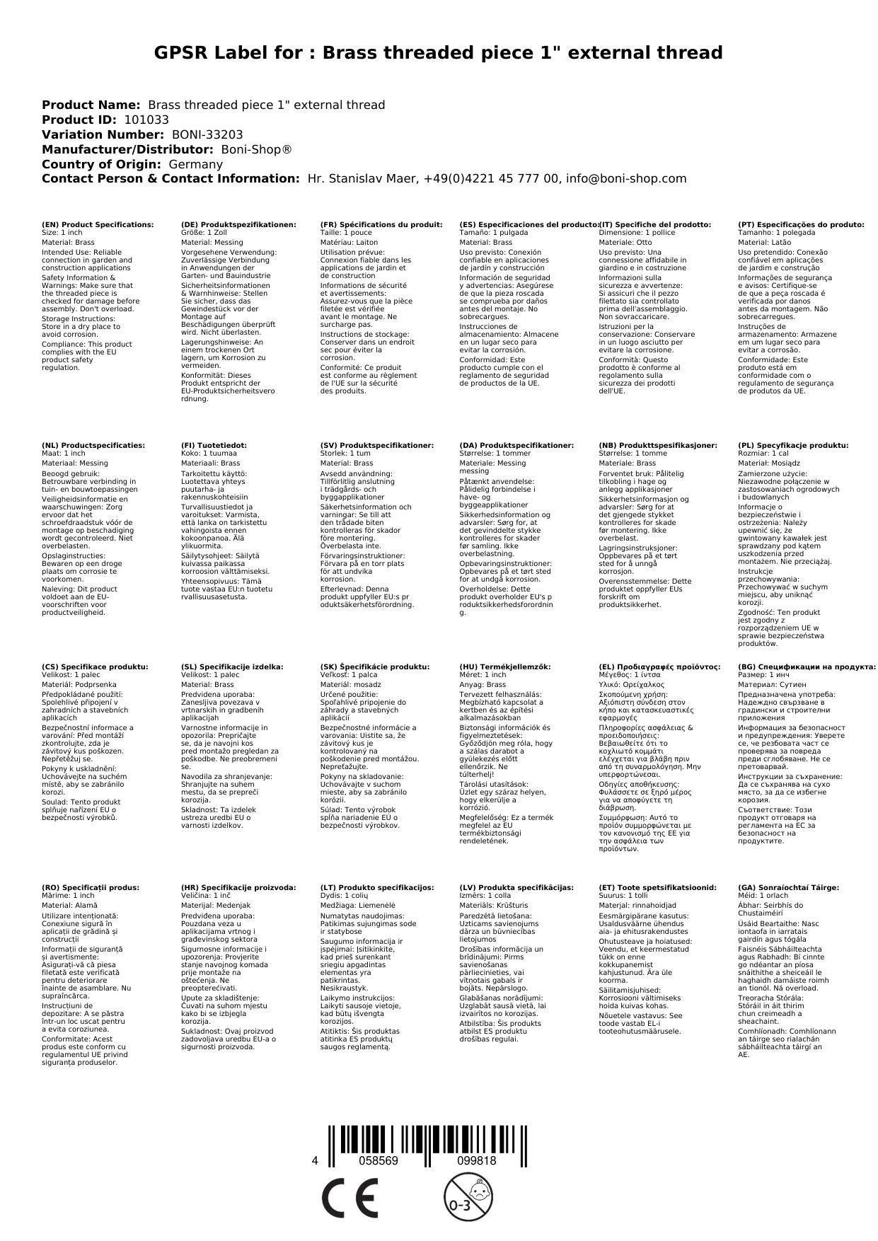1 zoll Aussengewinde, Messing Gewindestück, Schnellkupplung 1 zoll