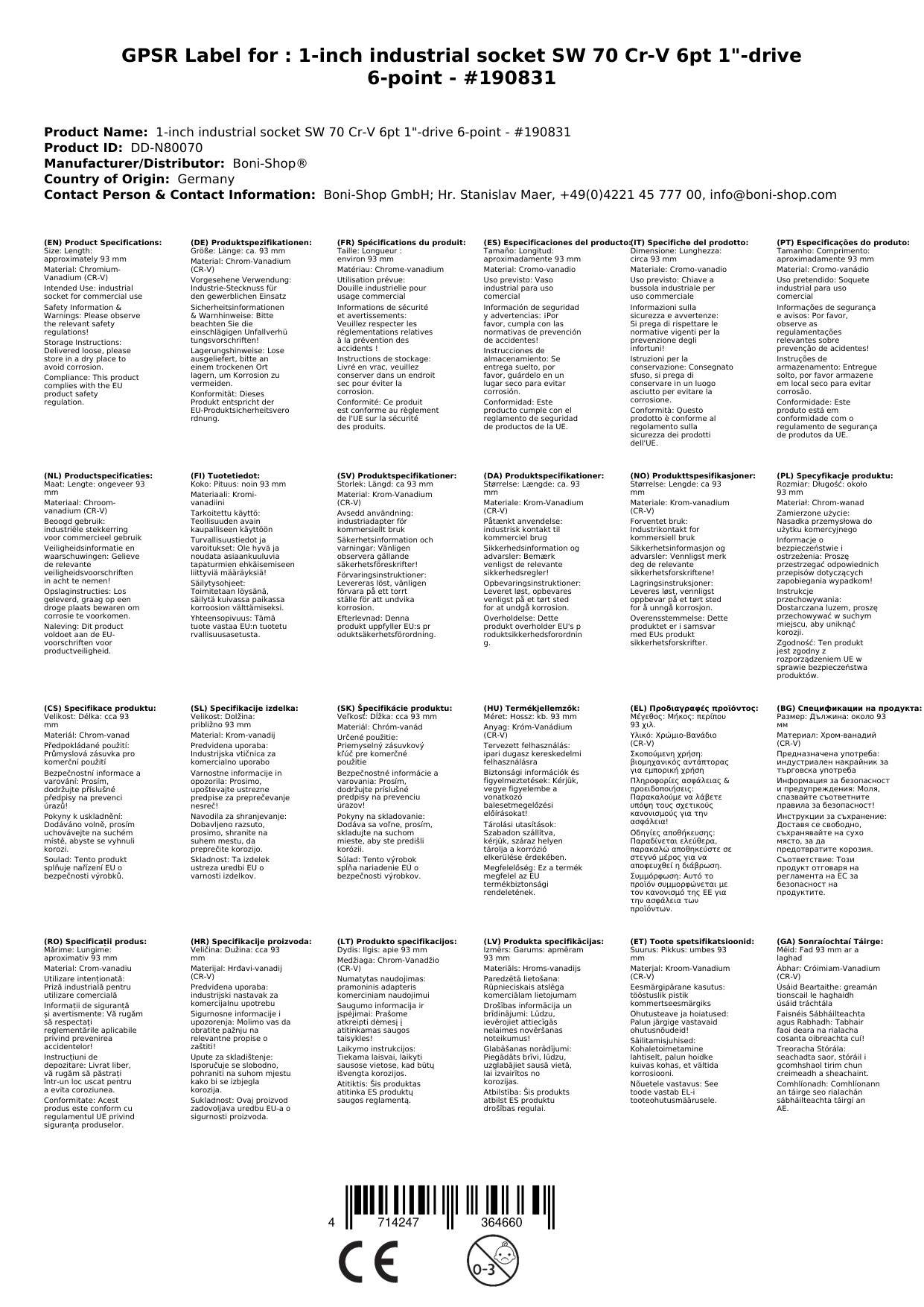 1 Zoll Stecknuss, 70mm Nuss, 6-Kant, Industrie Qualität
