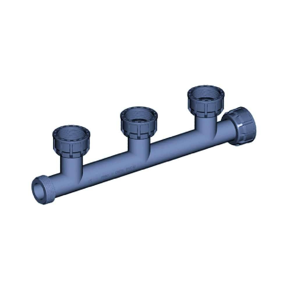 PVC Verteiler, 1 Zoll, 3 Abgänge, Ausflussverteiler